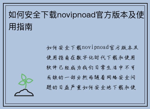 如何安全下载novipnoad官方版本及使用指南